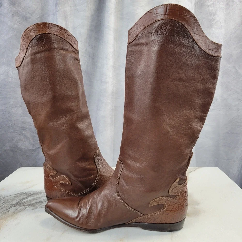 Mario Bruni Knee High Western Cowgirl Low Heel Boots Women's 7 B
